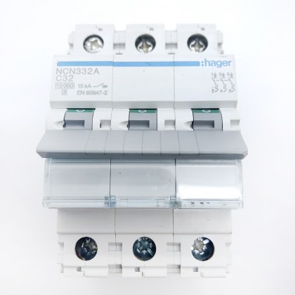 Hager NCN332A C32 32A 32 Amp 3 Pole Phase MCB Circuit Breaker Type C